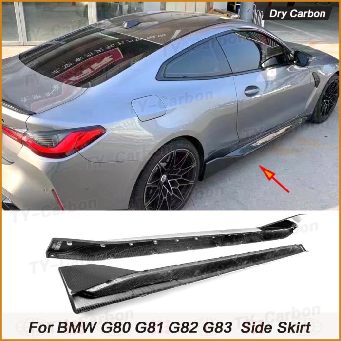 2PCS MP Real Dry Carbon Fiber Side Skirts Panel Extension Body Kit Lip For BMW 3 Series G80 G81 M3