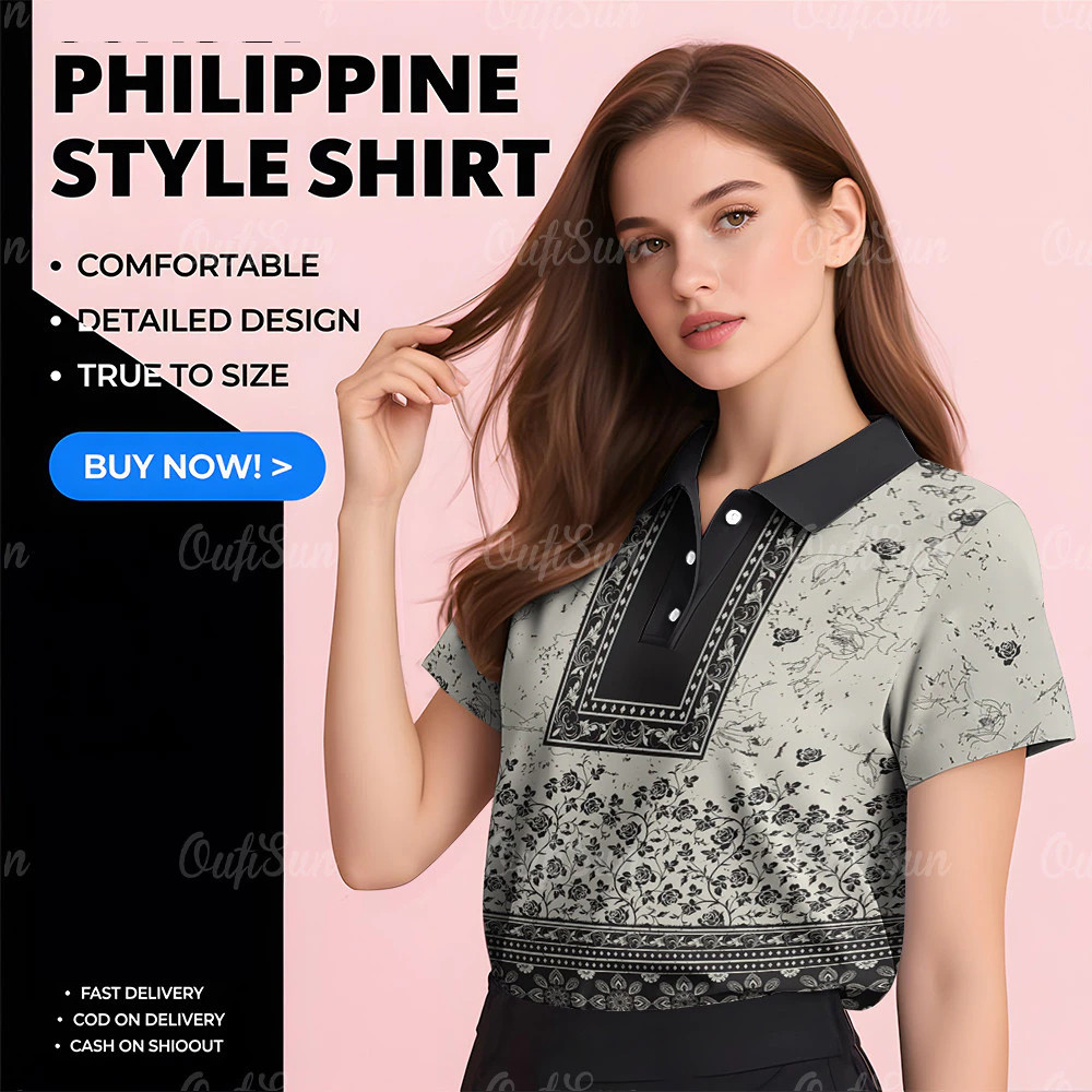 เสื้อโปโลสำหรับผู้หญิง ออกแบบตามสไตล์ชาติพันธุ์ ผสมผสานอารมณ์วินเทจอาเซียน กะทัดรัดด้วยขนาดโอเวอร์ไซส์