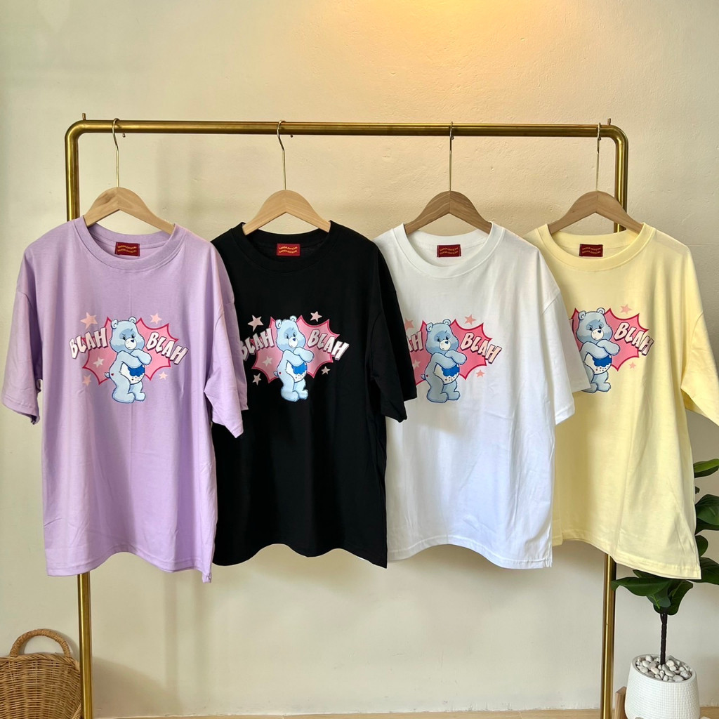 CUTE SARISA (S006) เสื้อโอเวอร์ไซส์ แคร์แบร์ตัวสีฟ้า100%cotton