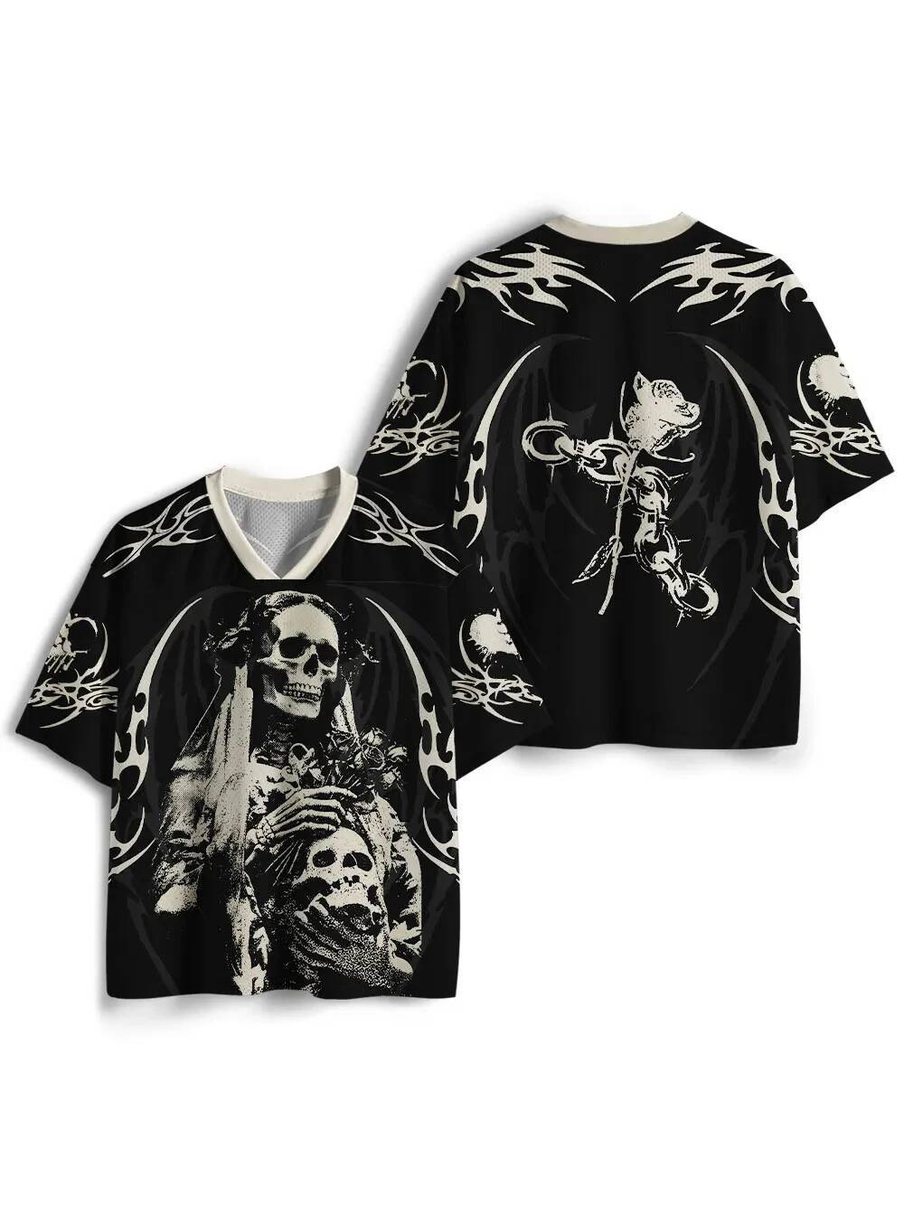 2026 แฟชั่นฤดูร้อนใหม่ Gothic Dark Monk Skull 3D พิมพ์หลวมพักผ่อนกลางแจ้งกีฬาความเร็วแห้ง Street V ค