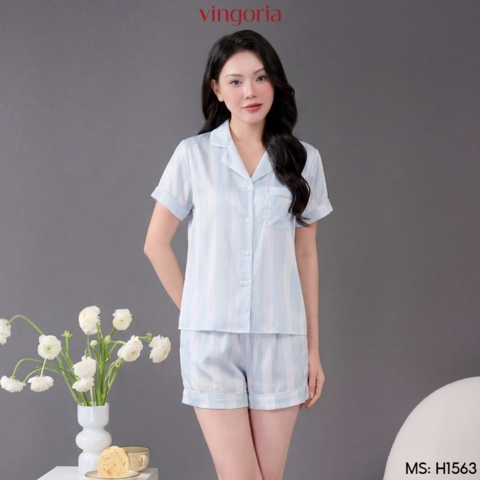 VINGO/VINGORIA ชุดนอนผ้าไหมสตรีแขนสั้นฤดูใบไม้ผลิและฤดูร้อน Alise H1563