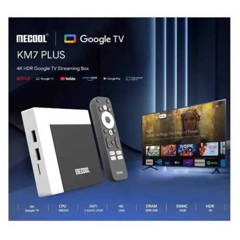 ▥ [ของแท้]Mecool Km7 Plusกล่องสมาร์ททีวีandroid 11 Netflix 4K Google TV 2G Ddr4 16G ROM 100M La
