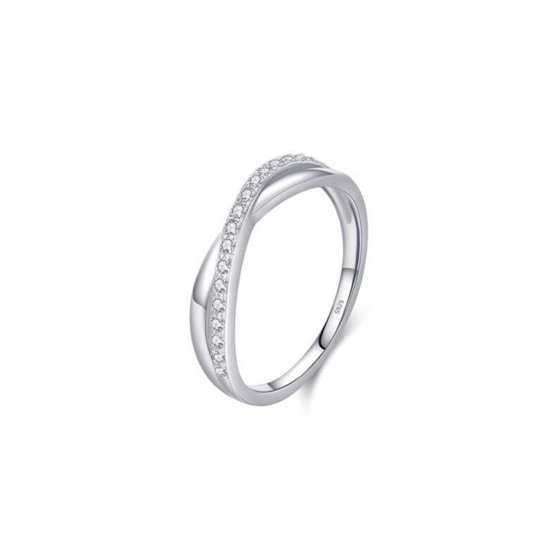 MODIAN MODIAN S เงินสเตอร์ลิงเงาเพชร Cross Line แหวนหญิงการออกแบบความรู้สึกคู่ซ้อนแหวน