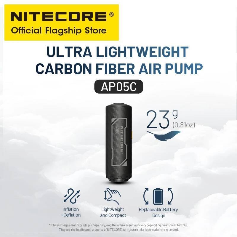 NITECORE AP05C ปั๊มลมคาร์บอนไฟเบอร์ เหมาะสำหรับการcampingและหมอนลมแหวนว่ายน้ำ