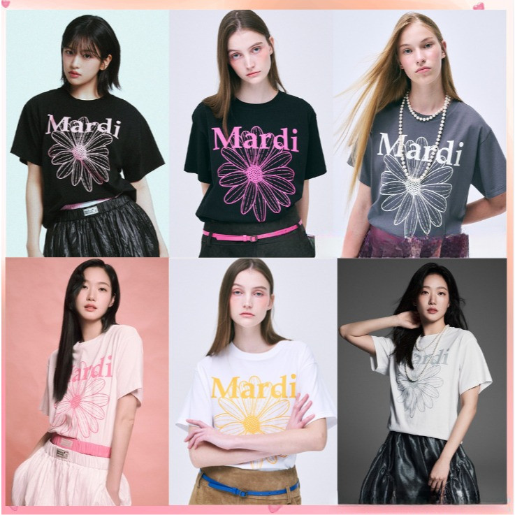 (จัดส่งตลอด 24 ชั่วโมง）OOOK Official New COLOR [MARDI MERCREDI] TSHIRT FLOWERMARDI  ผ้าฝ้าย100%