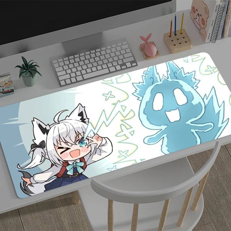 Mousepad Hololive Shirakami Fubuki สํานักงานโต๊ะคอมพิวเตอร์แผ่นรองเม้าส์เบาะขนาดใหญ่ลื่น Deskpad PC อะนิเมะ Mousepad