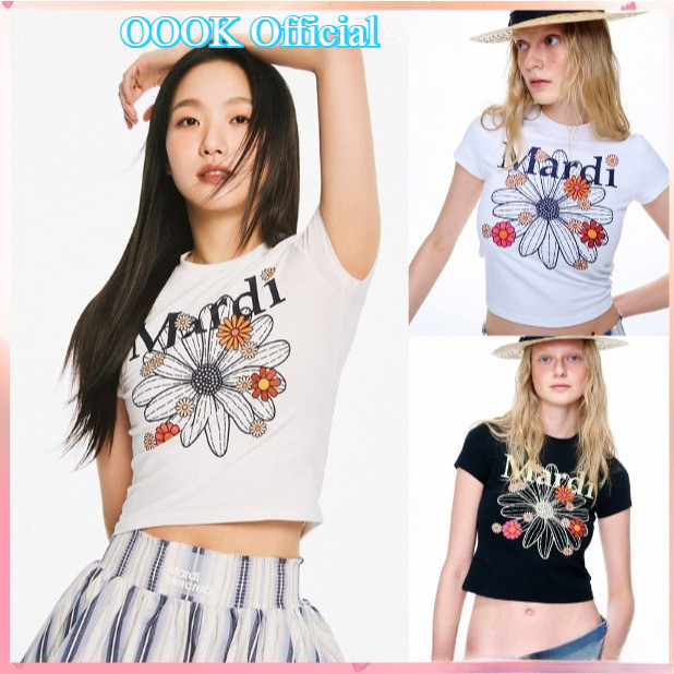 (จัดส่งตลอด 24 ชั่วโมง）OOOK Official[ Mardi MERCREDI ] CROPPED TSHIRT FLOWERMARDI BLOSSOM