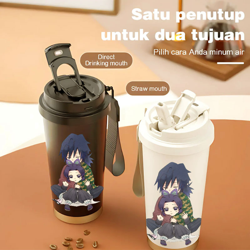 Tumbler Shinobu X Giyuu Demon Slayer อะนิเมะ 500ml สแตนเลส 316 ขวดดื่มแบบพกพา Stylish & Aesthetic พร