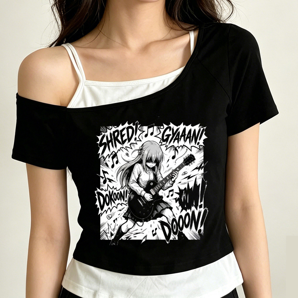 Bocchi the Rock เสื้อครอปสาว grunge baddie streetwear เสื้อ emo grunge ลดล้างสต๊อก