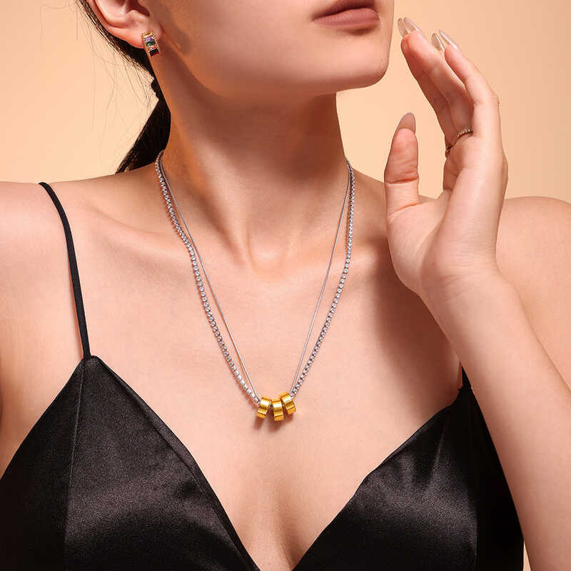 Omaka 316L ไทเทเนียมเหล็ก แหวนและสร้อยคอมรกิลDiamond Zircon สไตล์สำหรับคุณสาว