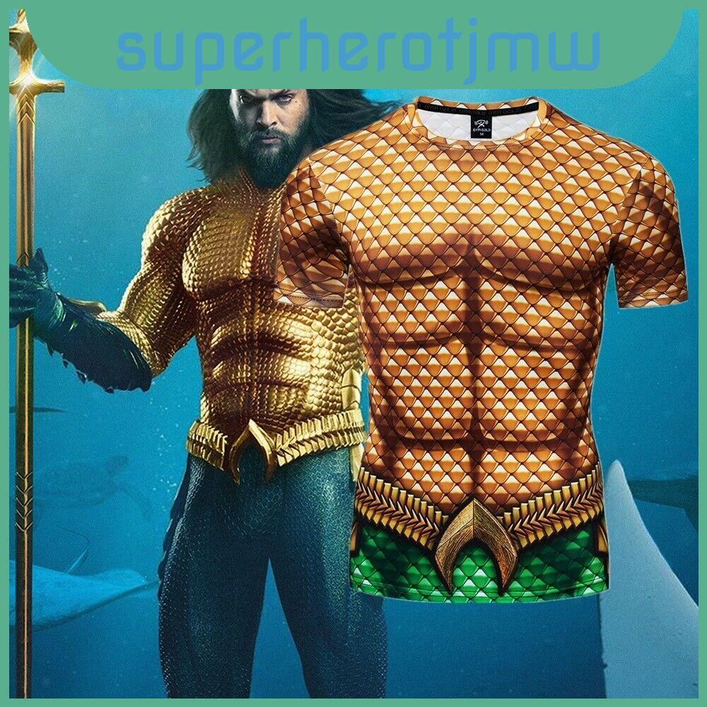 เสื้อยืดกีฬาออกแบบทันสมัย พิมพ์ลาย Aquaman 3D พร้อมเทคโนโลยีซึมซับเหงื่อ