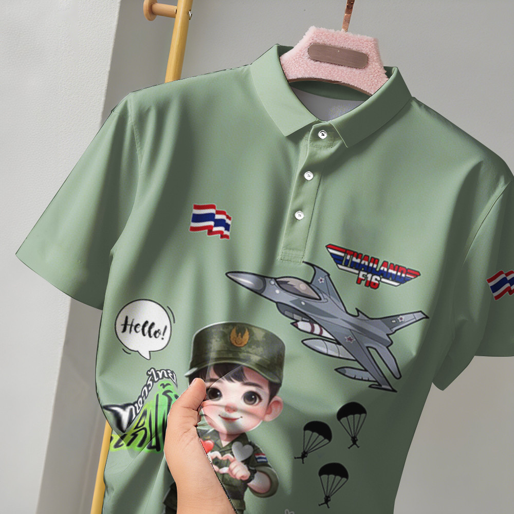 F-16เสื้อโปโลเสื้อกีฬาสุภาพสตรีเสื้อกีฬาชายเสื้อ ลาย ธง ชาติเสื้อยืด ไทยนี้รักสงบ แต่ถึงรบไม่ขลาด ระ