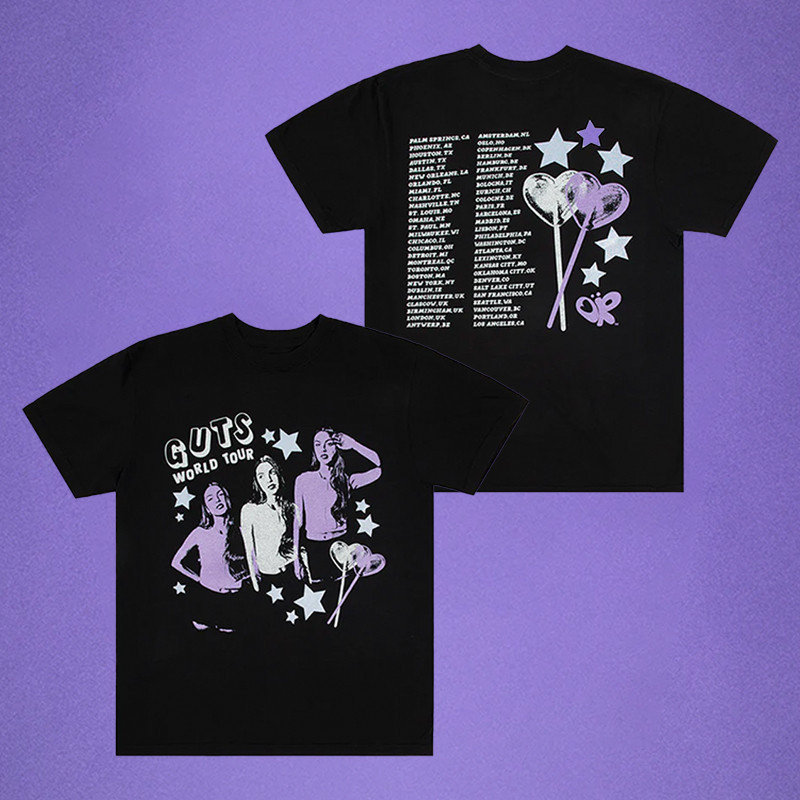 Olivia Rodrigo GUTS เสื้อยืดแขนสั้นลําลอง ผ้าฝ้าย ทรงหลวม พิมพ์ลาย Olivia Rodrigo GUTS World Tour