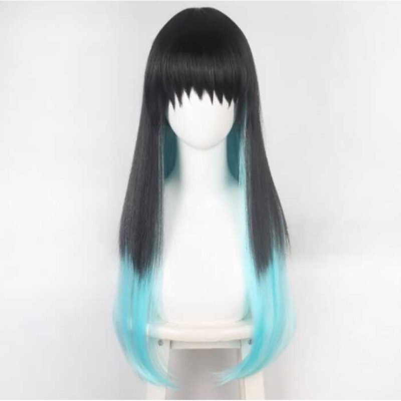 วิกผมสีดำ-gradient ผมตรง สำหรับDemon Slayer Tokito Muichiro cosplay