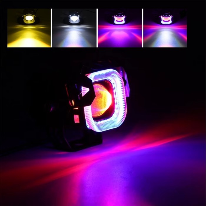 Motorcycle LED Spotlight Hi/Low Beam Flashing Angel Eye Auxiliary Additional Headlamp Mini LED Ligh