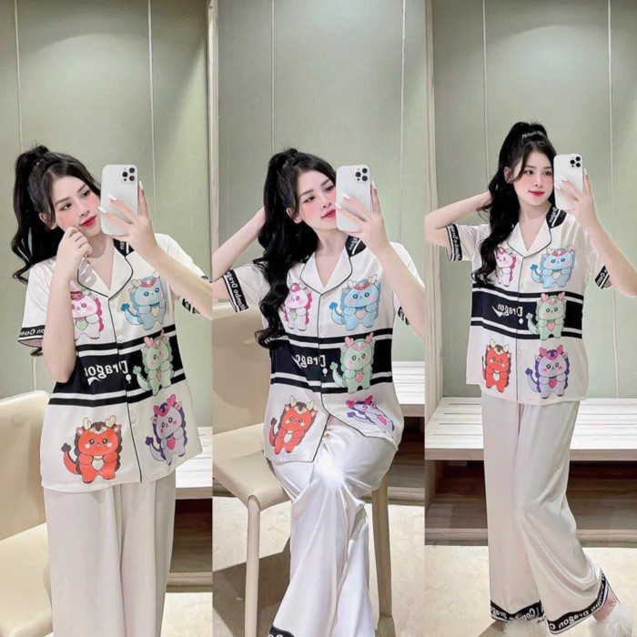 ️จัดส่ง NOW 247 ️Mqueen ชุดนอนตัวยาวหมีสวย_ผ้าไหมคุณภาพสูงหนากว่างโจว A205.