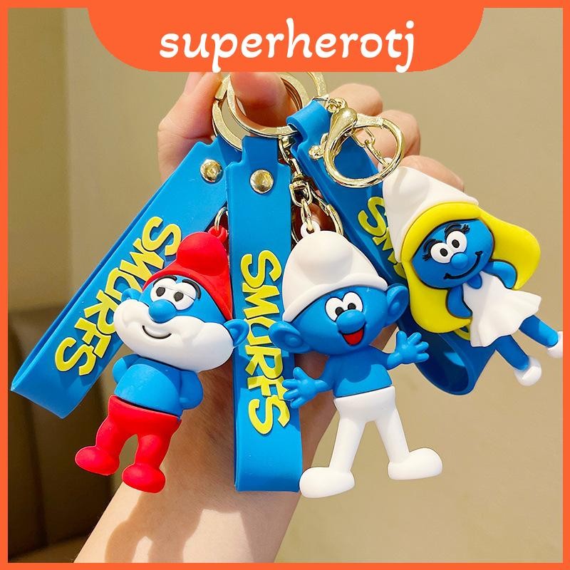 Papa Vibrant Smurfs Jokey Smurf Smurfette พวงกุญแจซิลิโคนของเล่นยืดหยุ่นทนทาน