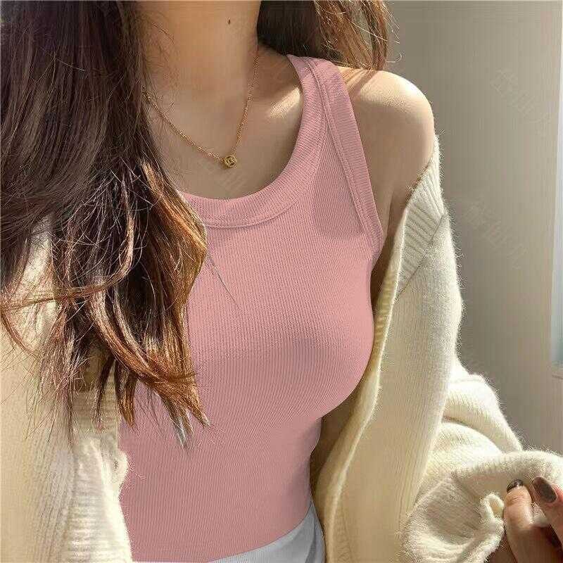 XY Home เสื้อกล้ามมีบราในตัว เสื้อกล้ามลำลอง เบสิก สีพื้นเปิดไหล่ สำหรับสตรี นุ่มและใส่สบาย 94F