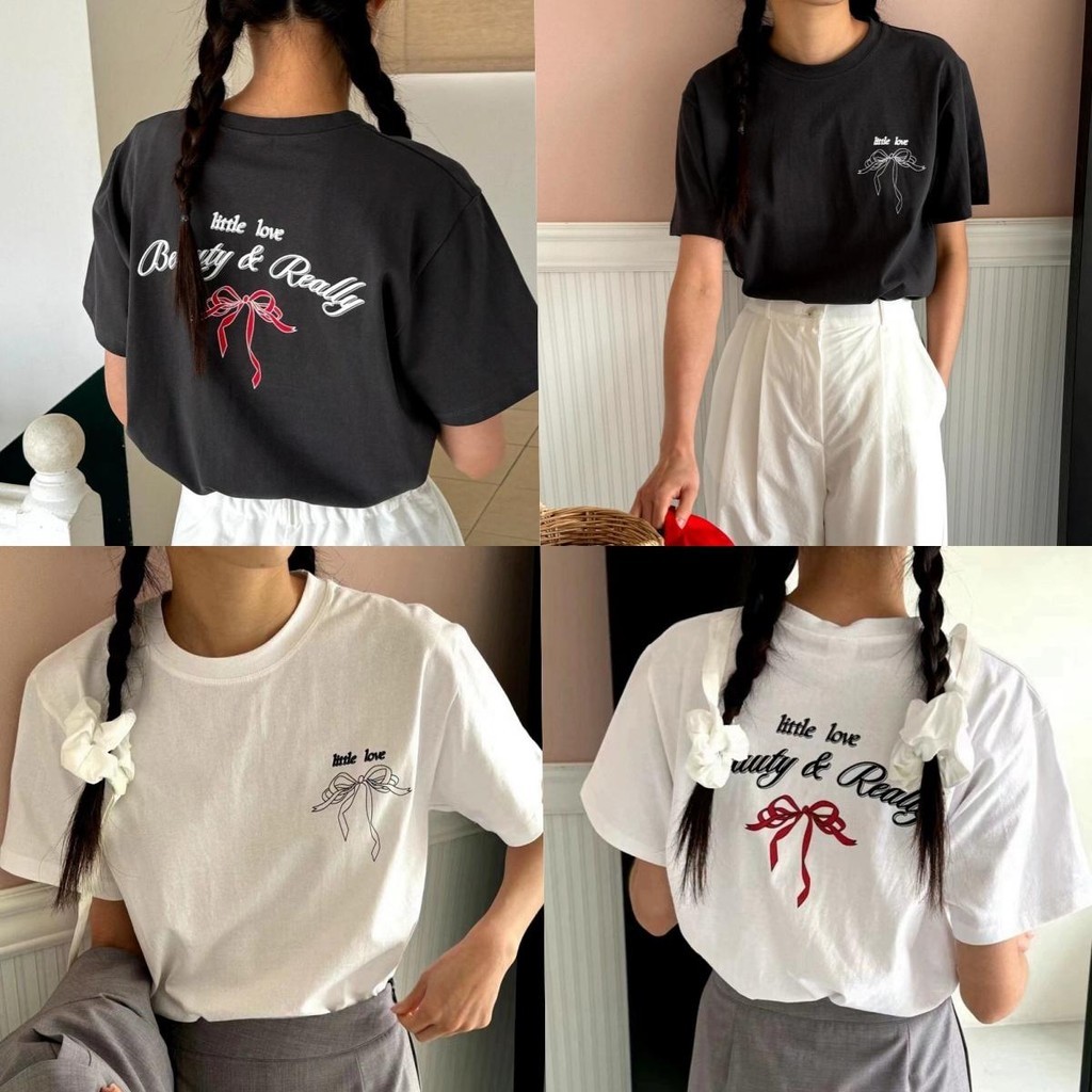 Papaya เสื้อยืด Oversize สกรีนลายโบว์ เสื้อผ้าแฟชั่นสำหรับทุกวัน WS1160 ผู้หญิง Clothing