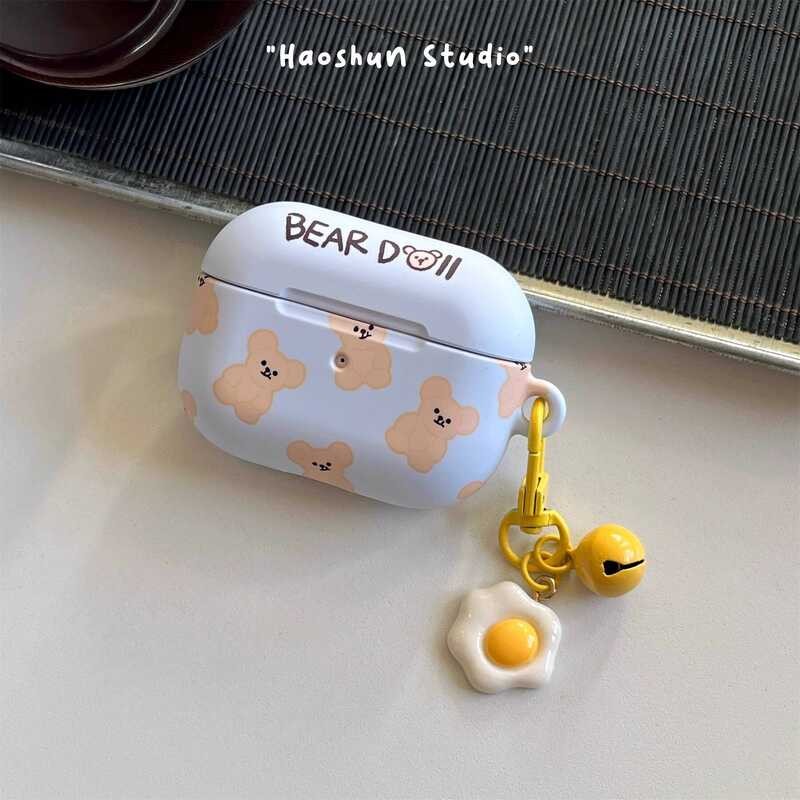 หมีสีน้ําตาลสีฟ้าเหมาะสําหรับเคสป้องกัน 4 เคสหูฟัง aipods2 บลูทูธ pro2 รุ่น/Apple airpod3 ฟิล์มการ์ต