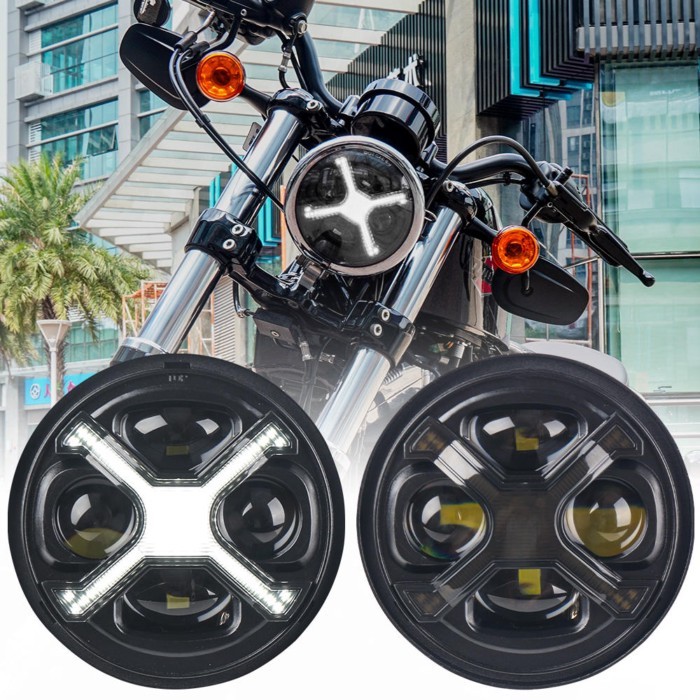 Motorcycle Headlight 5.75inch Led Smoked X-Type White Drl / X Amber Drl / X Red Drl / X Blue Drl wi