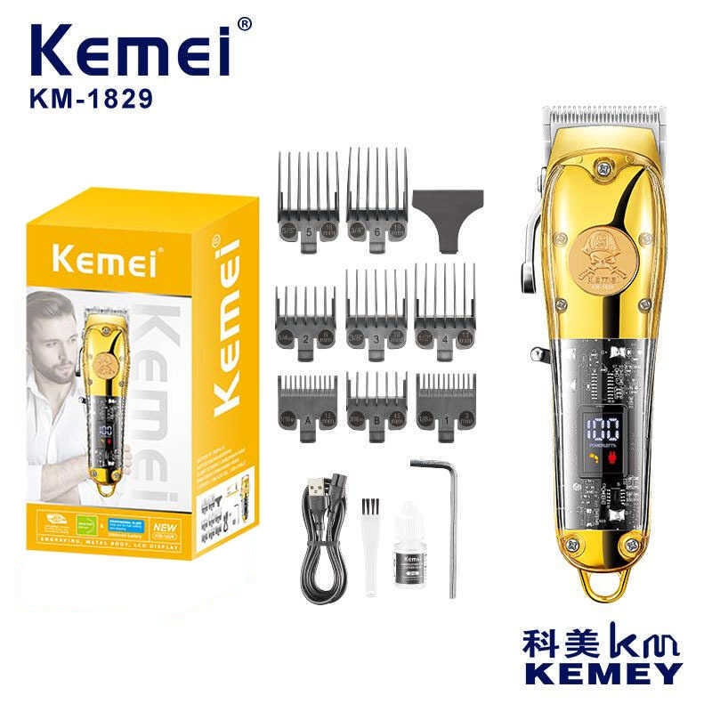 Kemei Clipper ผมไฟฟ้า Silent Hair Clipper จอแสดงผลดิจิตอล Professional Hair Clipper ไฟฟ้าน้ํามันหัว 