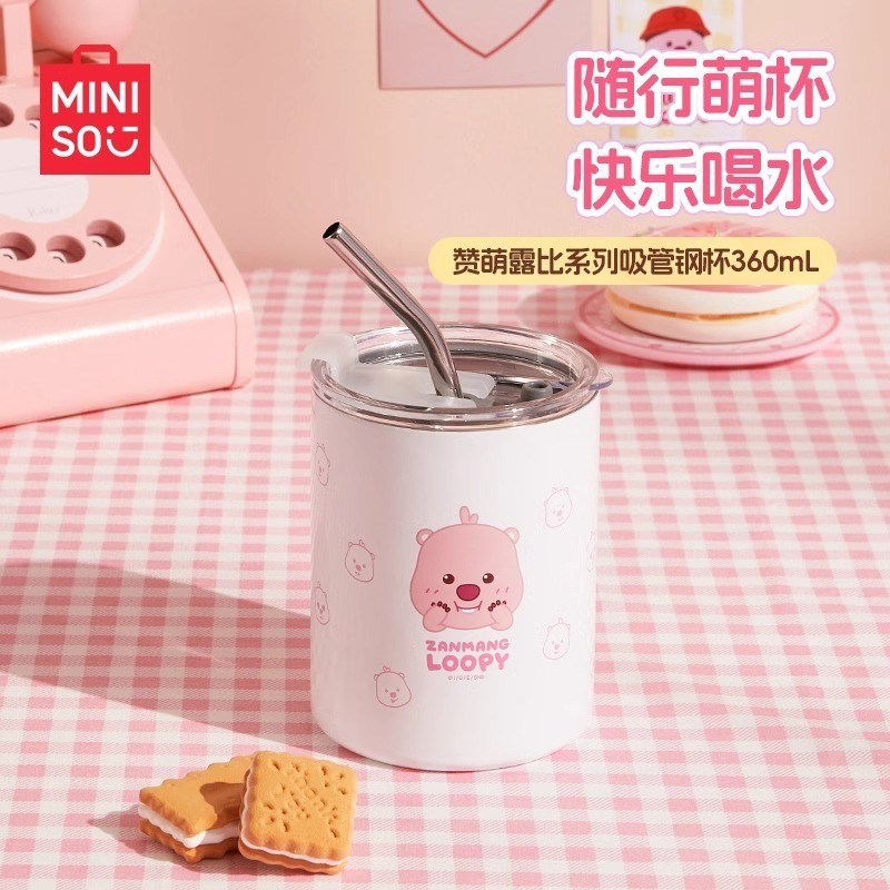 MINSO MINISO l opy Thermos Cup Ruby Stainless Steel Girl Cute Straw 3 6 0m