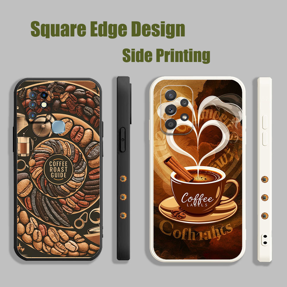 ปลอกสําหรับRealme C11(2020) 2021 C12 C15 5/5i/5s C21Y C25sกาแฟขนมขบเคี้ยวแฟชั่นศิลปะสีน้ําตาลวาดLDH0