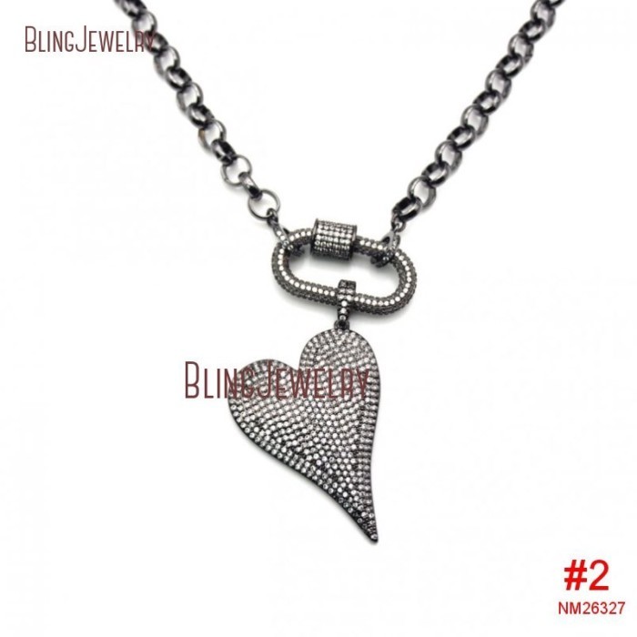 Micro Pave Screw Clasp Carabiner Lock Custom Necklace Gunmetal Plated  Choker Cz Heart Pendant a B3