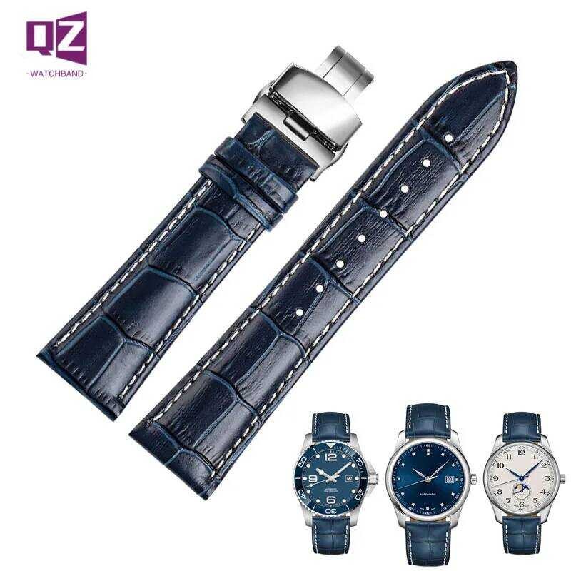 C COW LEATHER Watch Strap 18 1 20Mm 21 22Mm Watchband For Longines Citizen Watch Band Blue White E