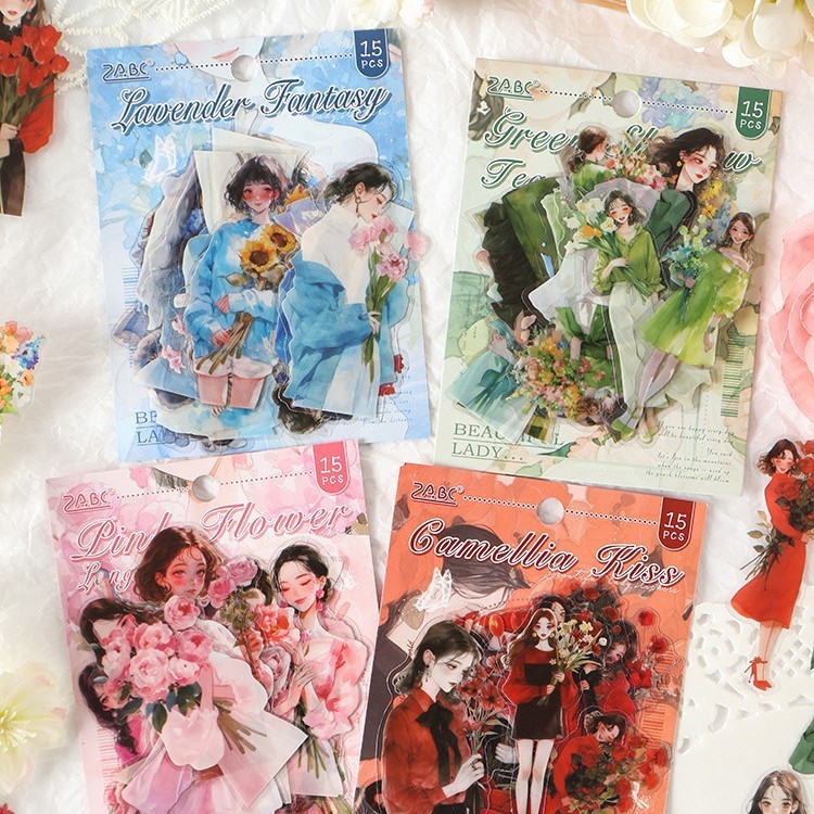 15 ชิ้น Kawaii เครื่องเขียนสติกเกอร์ Graceful beauty Planner ตกแต่งสติกเกอร์มือถือ Scrapbooking DIY Craft สติกเกอร์