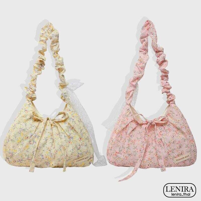 Lenira (B2313) กระเป๋าสะพายไหล่ผ้าฉลุลายดอกไม้ 87C