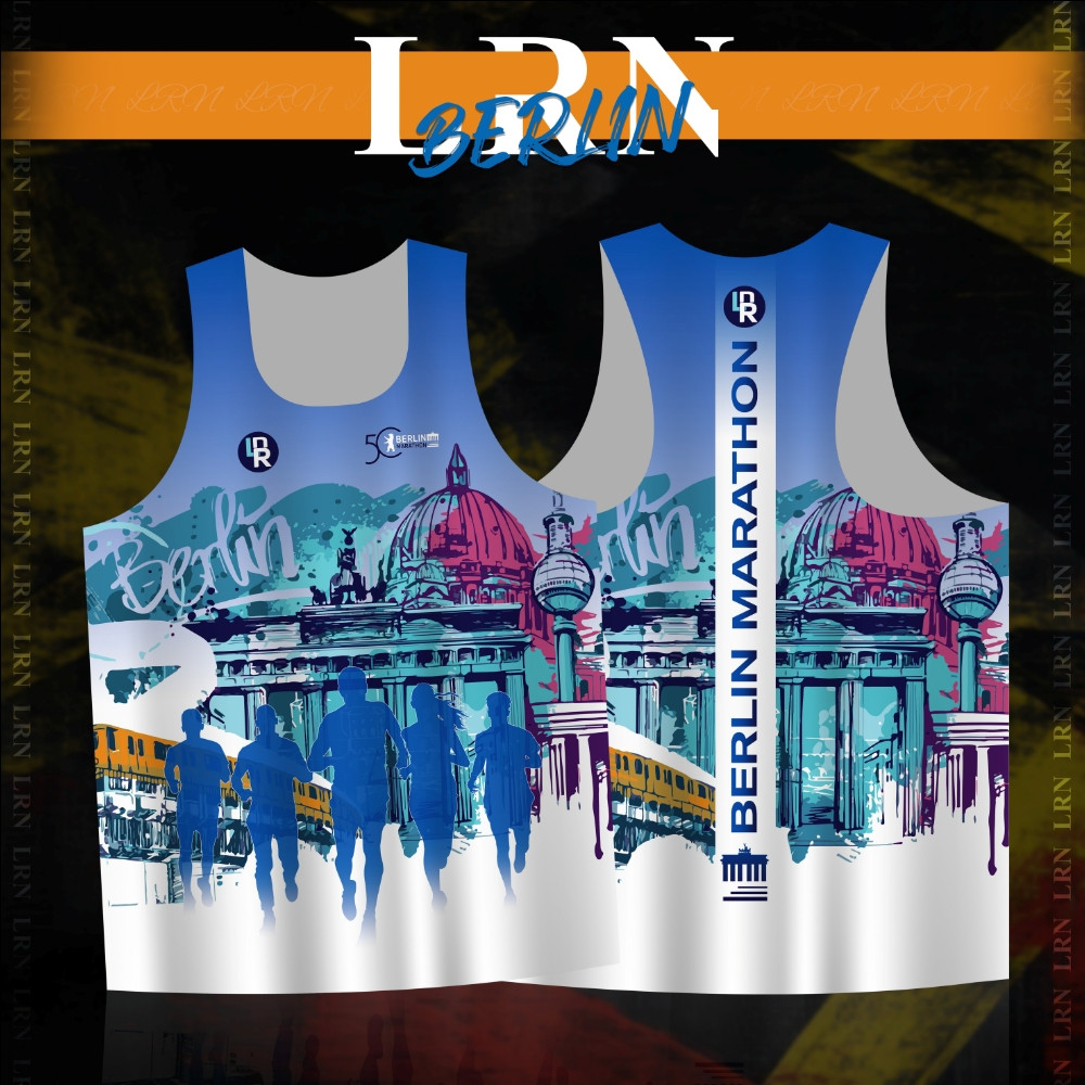 เสื้อวิ่งพิมพ์ลาย Berlin-Marathon x LRN เนื้อผ้า Air Flow Plus สำหรับวิ่งมาราธอน (BXSS-A1531)