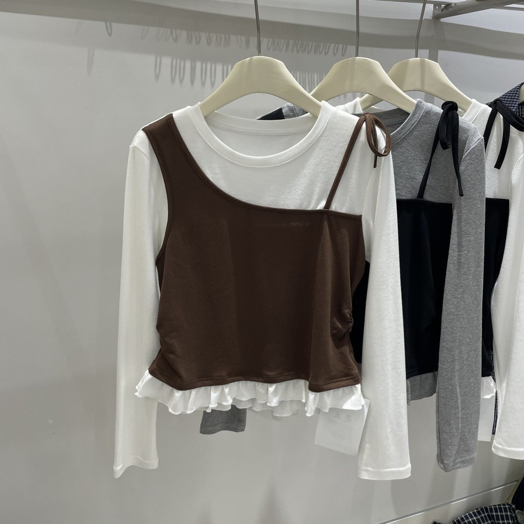 [ผลิตภัณฑ์ใหม่] เด็กผู้หญิงฤดูใบไม้ผลิฤดูใบไม้ร่วงเวอร์ชั่นเกาหลีเย็บสีตัดกันกลางเด็กใหญ่เสื้อแขนยาว - รูปที่ 3