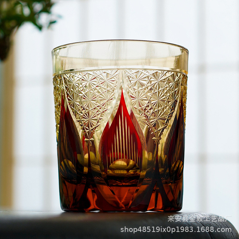 Edo Kiriko Blue Daisy Glass แก้วไวน์ทําด้วยมือแก้วคริสตัลแก้ววิสกี้แก้วมูลค่าสูงในครัวเรือน
