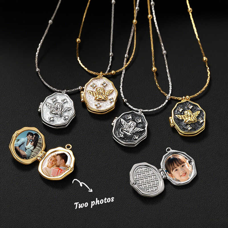 สร้อยคอมีฝาเปิดปิด พิมพ์ลายAngel Jigคู่ สำหรับทำเป็นของที่ระลึก