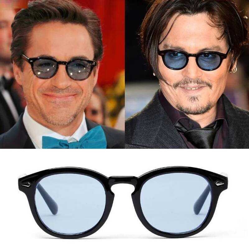 แว่นตากันแดกลายคลาสสิกของ Johnny Depp แบบเรโทร สีฟ้า พร้อมเลนส์ UV400 สำหรับผู้ชายและผู้หญิง