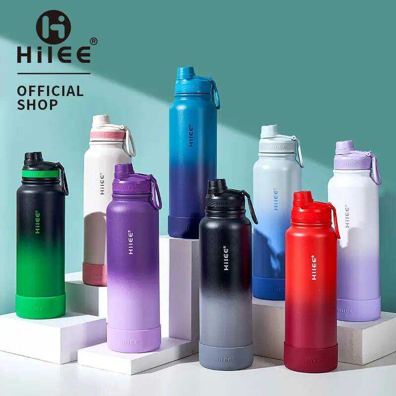Hilee ขวดน้ำสแตนเลสเกรดการแพทย์ สีไล่เฉดสุดเท่ เก็บร้อน 12 ชม. เย็น 24 กันรั่ว 360° พร้อมสายหิ้ว + แ