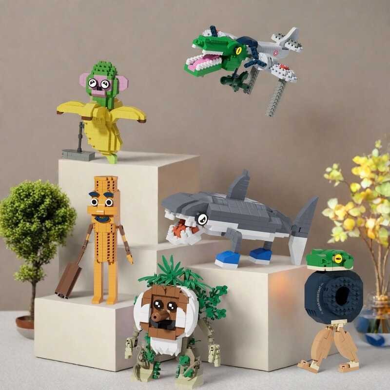 เข้ากันได้กับ Lego AI Shanhai Jing tung sahur All-in-One Wooden Stick Man Banana Monkey Building Blo