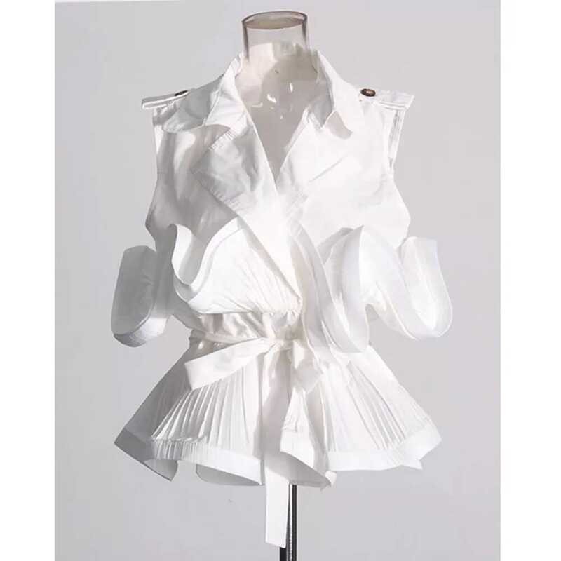 ▥  2025 ฤดูร้อนใหม่moda Elegant Ropa Mujer Vคอruched Patchwork Lace Upเสื้อall-Matchคนดัง