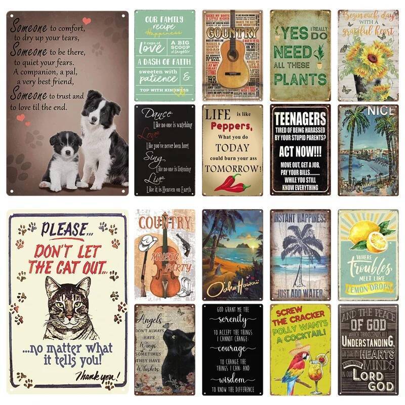 ป้ายดีบุกพืช Rero Vintage Plaque สโลแกน Sweet Home Bee Cat Life แผ่นโลหะป้ายโลหะโปสเตอร์ Club Home B