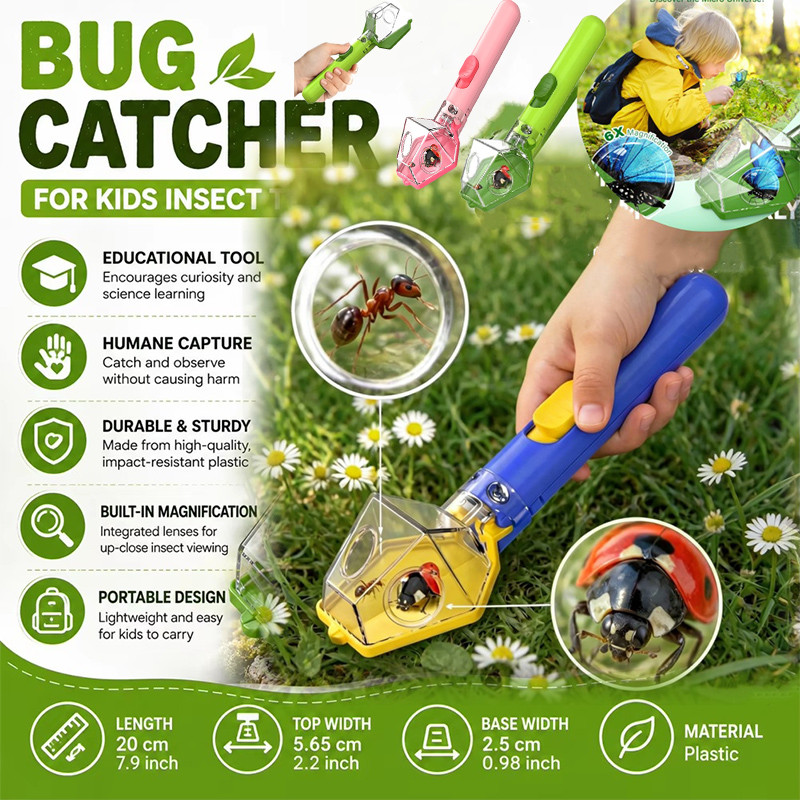 2PCS แบบพกพา Bug Catcher สําหรับเด็กแมลงดักชุด 6X แว่นขยายแก้ว STEM การศึกษาสํารวจเครื่องมือสําหรับในร่มและกลางแจ้งของขวัญวันเกิดคริสต์มาสของเล่น