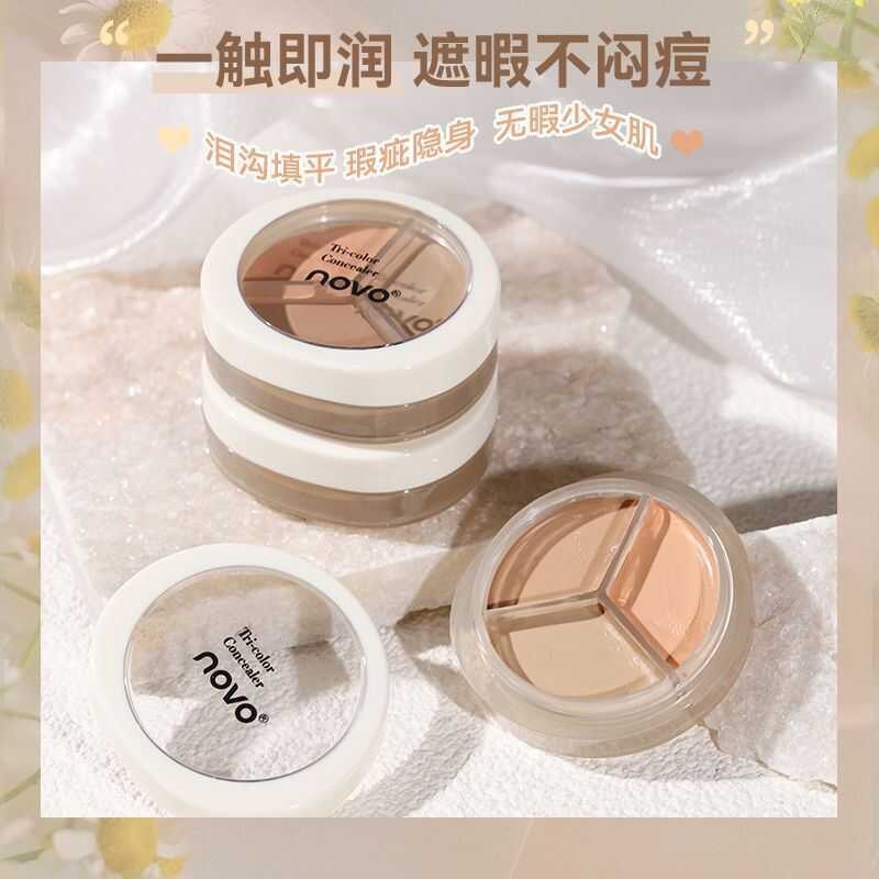 NOVO Tricolor CONCEALER Cover Dark Circles Acne Marks Facial Spots Repairing Brightening CONCEALER P