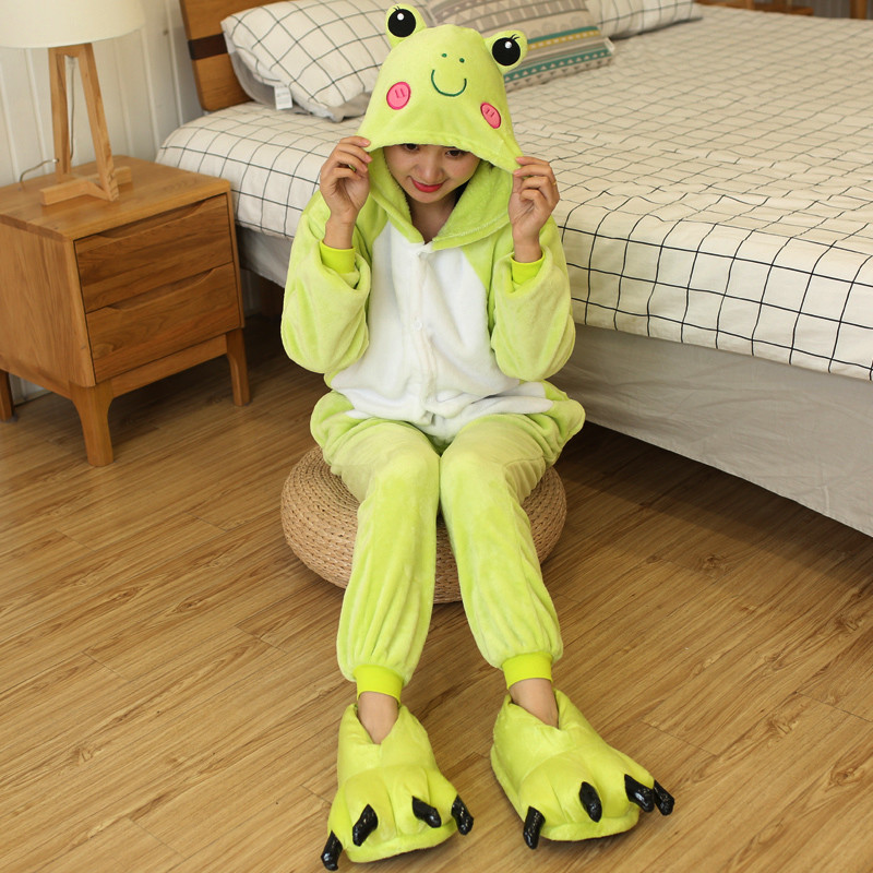 ชุดนอน Kigurumi กบ ฤดูหนาว พร้อมใช้เป็นชุดCosplay สัตว์สำหรับฮาโลวีนและคริสต์มาส