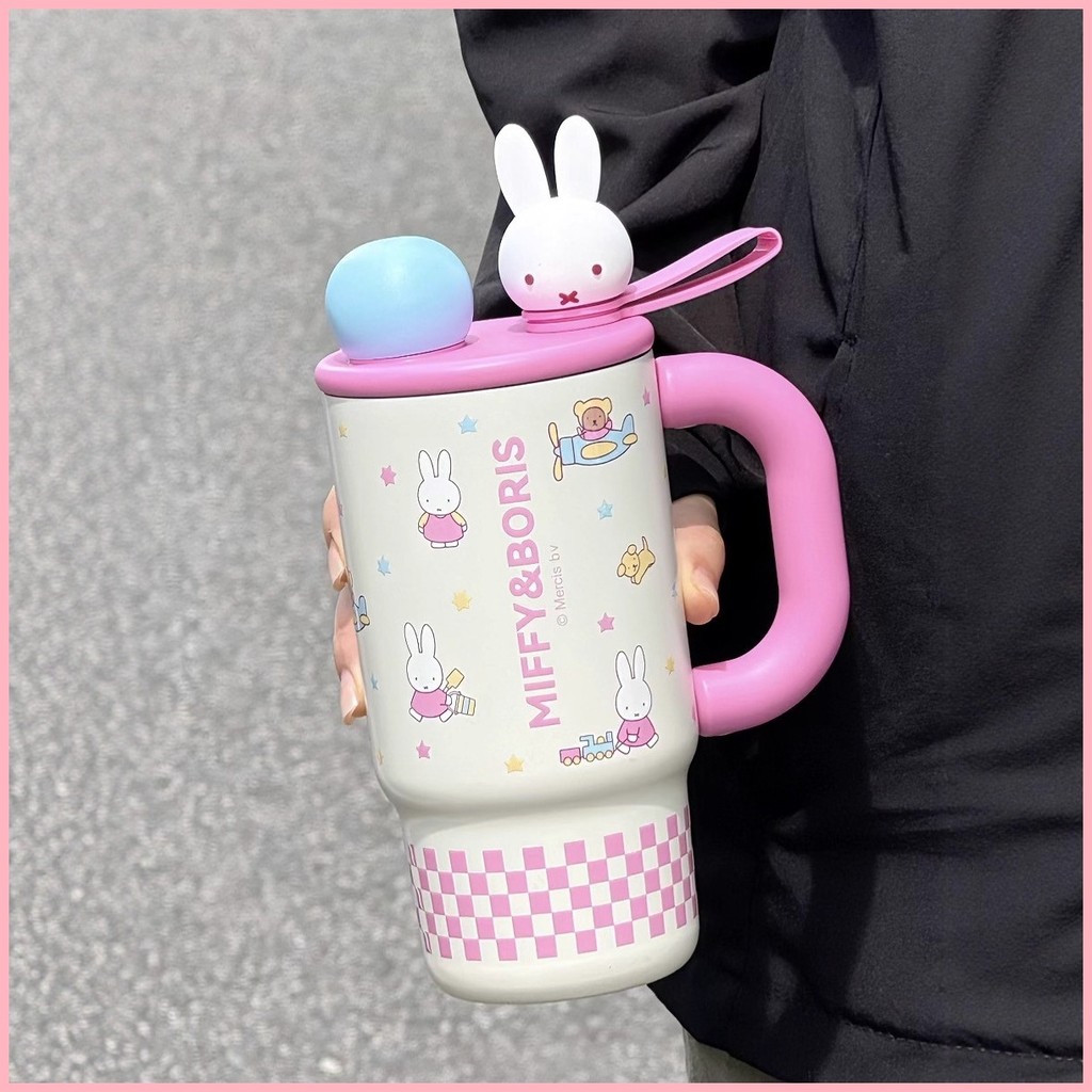 Miffy แก้วเก็บความเย็น 820ML ความจุขนาดใหญ่ 316 สแตนเลสสูญญากาศฉนวนกันความร้อนถ้วยน้ําฟางดื่ม 27oz