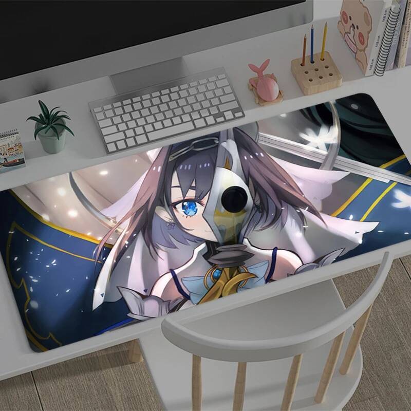 แผ่นรองเมาส์ขนาดใหญ่ Hololive Ouro Kronii เครื่องเล่นเกมคีย์บอร์ดลื่นสํานักงานโต๊ะศึกษาเสื่อชั้น PC 