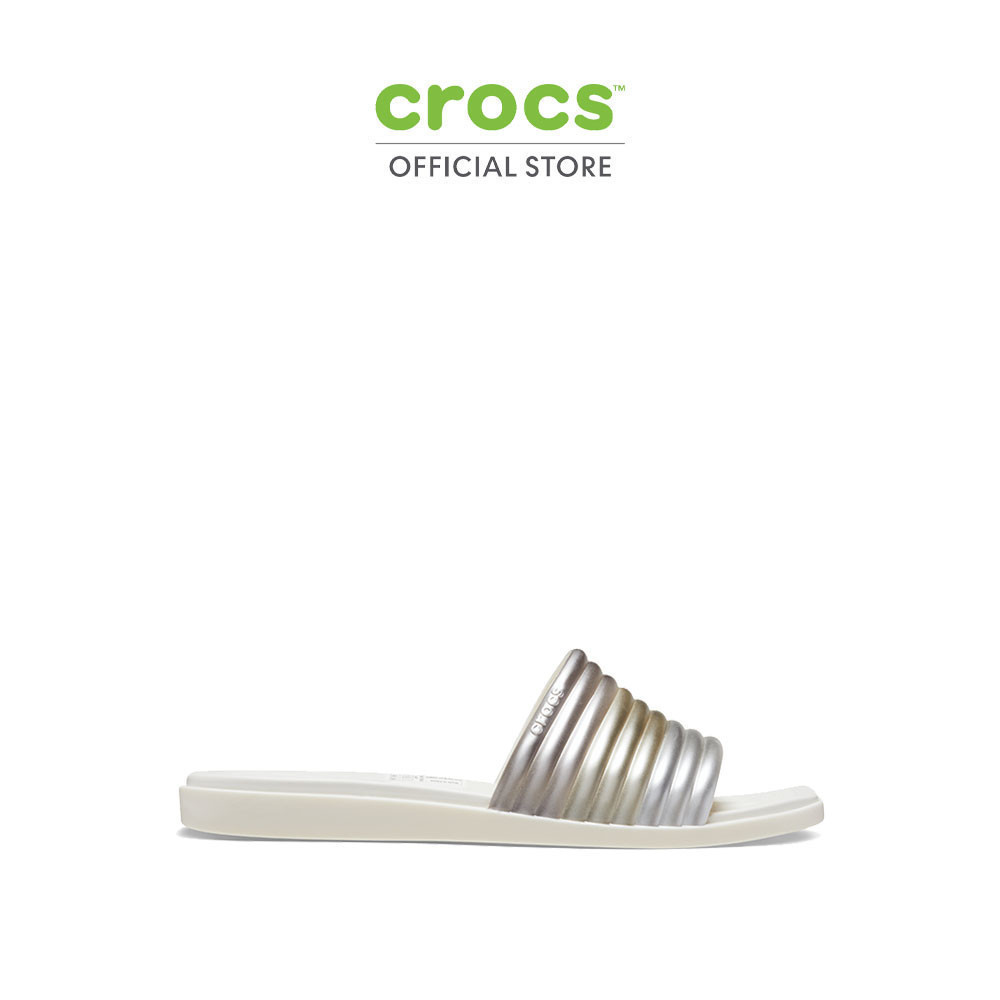 ♞,♘CROCS รองเท้าแตะผู้หญิง MIAMI METALLIC SLIDE รุ่น 2100410WV - CHALK KHF