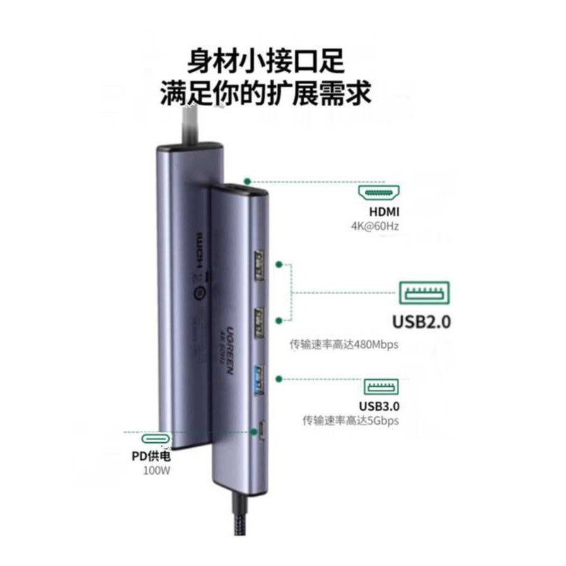 Green Link 35178 Docking Station Type-C to HDMI+1USB3.0+2USB2.0+pd = CM478--4K60HZ wangd2
