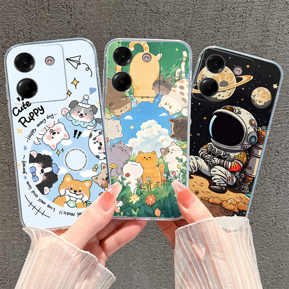 สําหรับ Xiaomi Poco M7 M7 Pro กรณีน่ารักลูกสุนัขลูกแมวกันกระแทกกล้องป้องกันซิลิโคนเรียบง่าย Clear Shell สําหรับ Xiaomi Poco M7 Pro PocoM7Pro Capa ปกหลัง