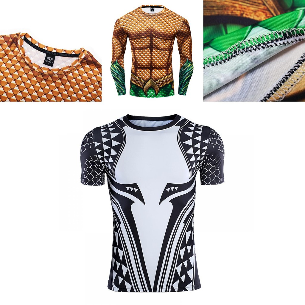 เสื้อยืดออกกำลังกายพิมพ์ลาย Aquaman 3D ดีไซน์ตightknit ระบายเหงื่อดี
